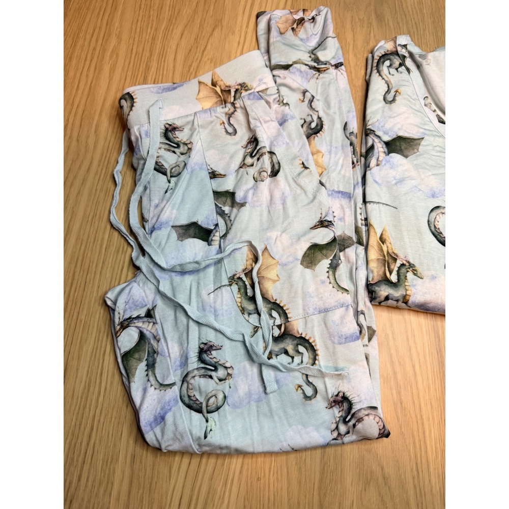 Posh Peanut Womens Dragon Pajama Set Blue Bamboo Viscose Henley Joggers NWT S - Picture 6 of 8